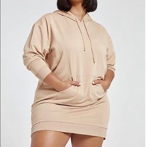 Hooded Sweatshirt Dress-Nude/Tan